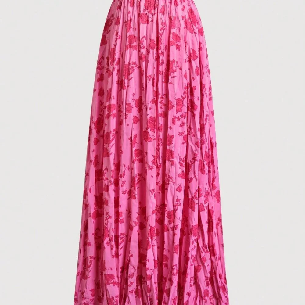 Rose Pink Boho Women's Plus Size Ditsy Floral Pleated Skirt